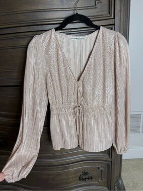 Abercrombie & Fitch Shimmery Rose Gold Pleated Wrap Top